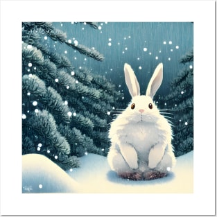 Angora Rabbit Flemish Giant Bunny in the Christmas Party Posters and Art